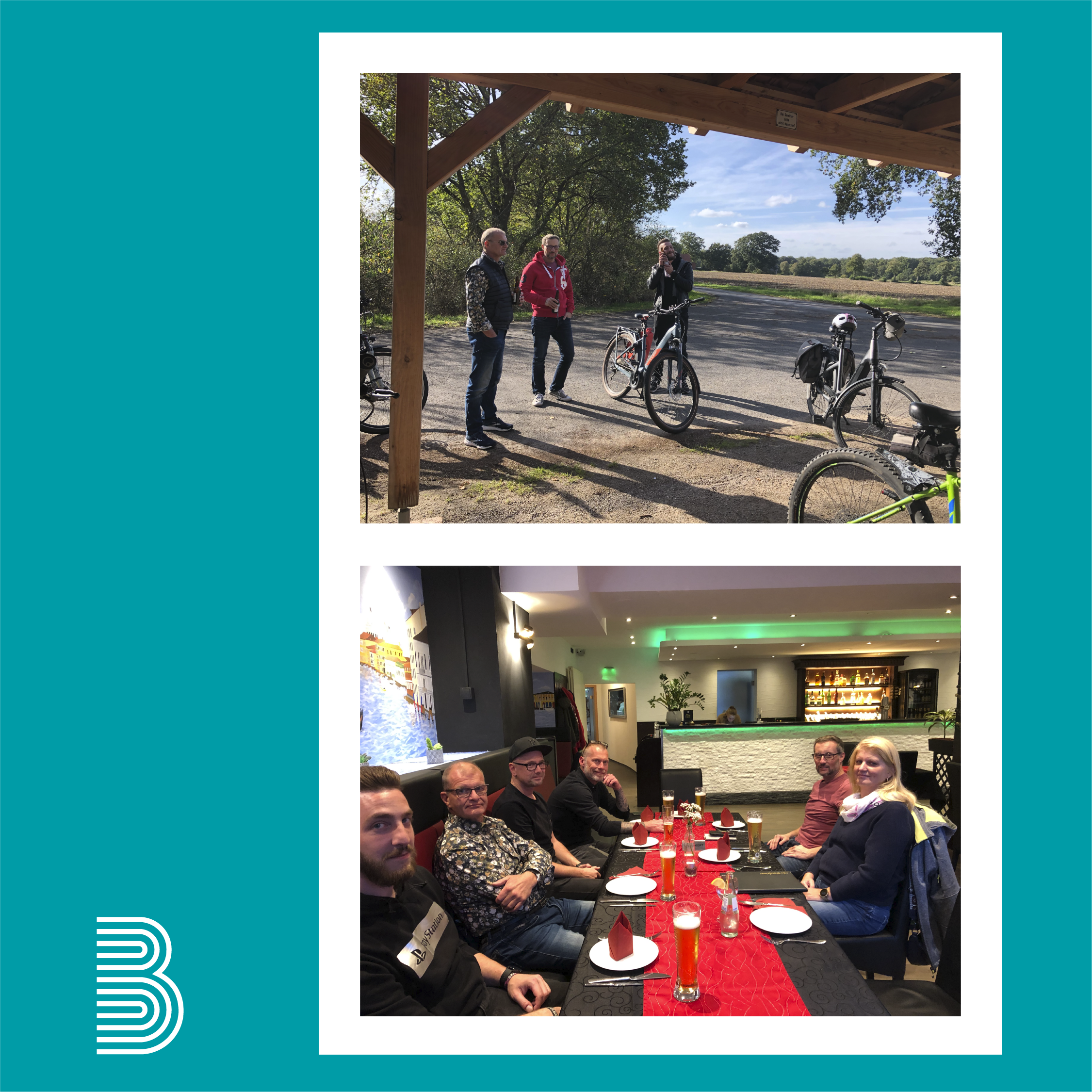 Bildcollage von einem Firmenarbeitstrip.