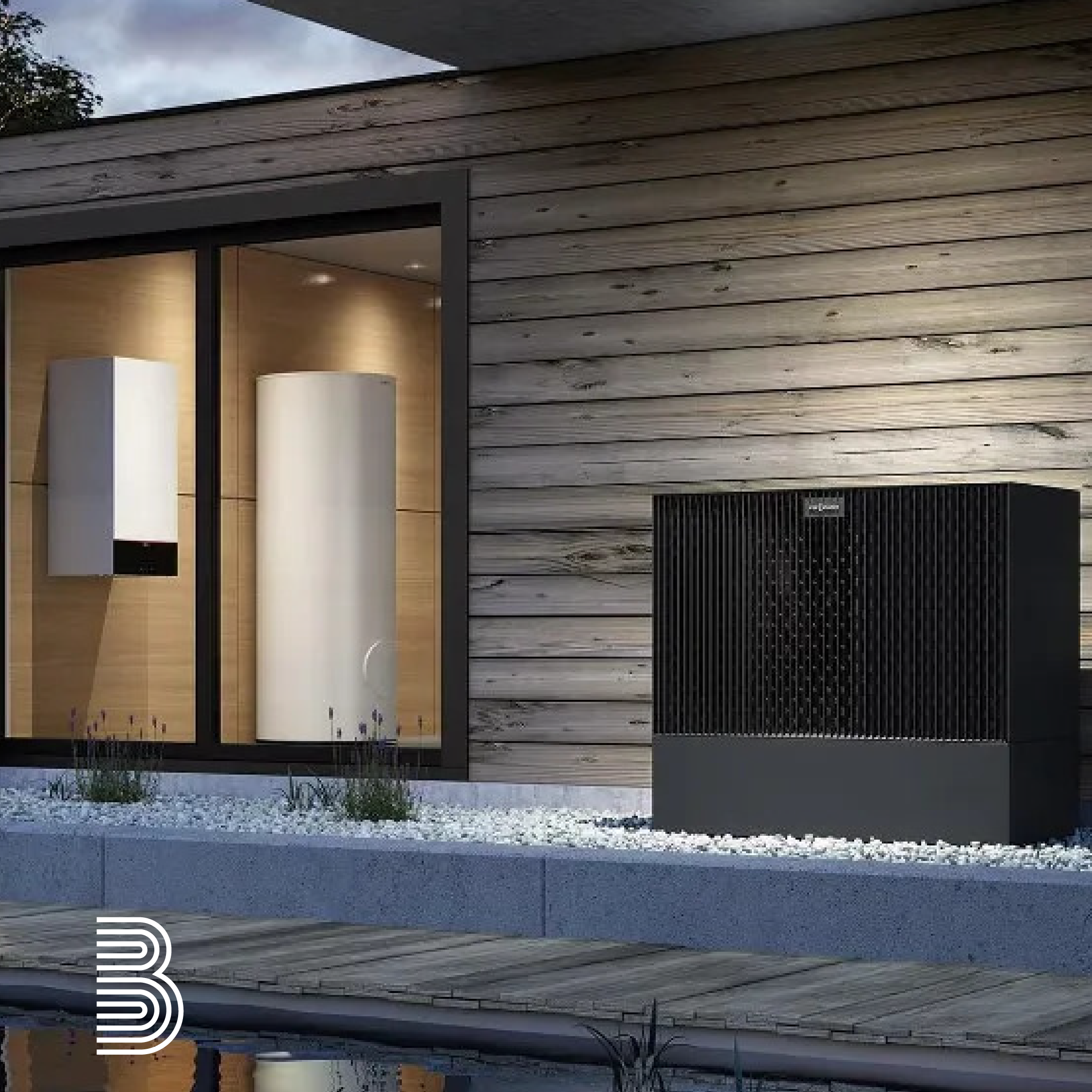 Wärmepumpe vor Immobilie.