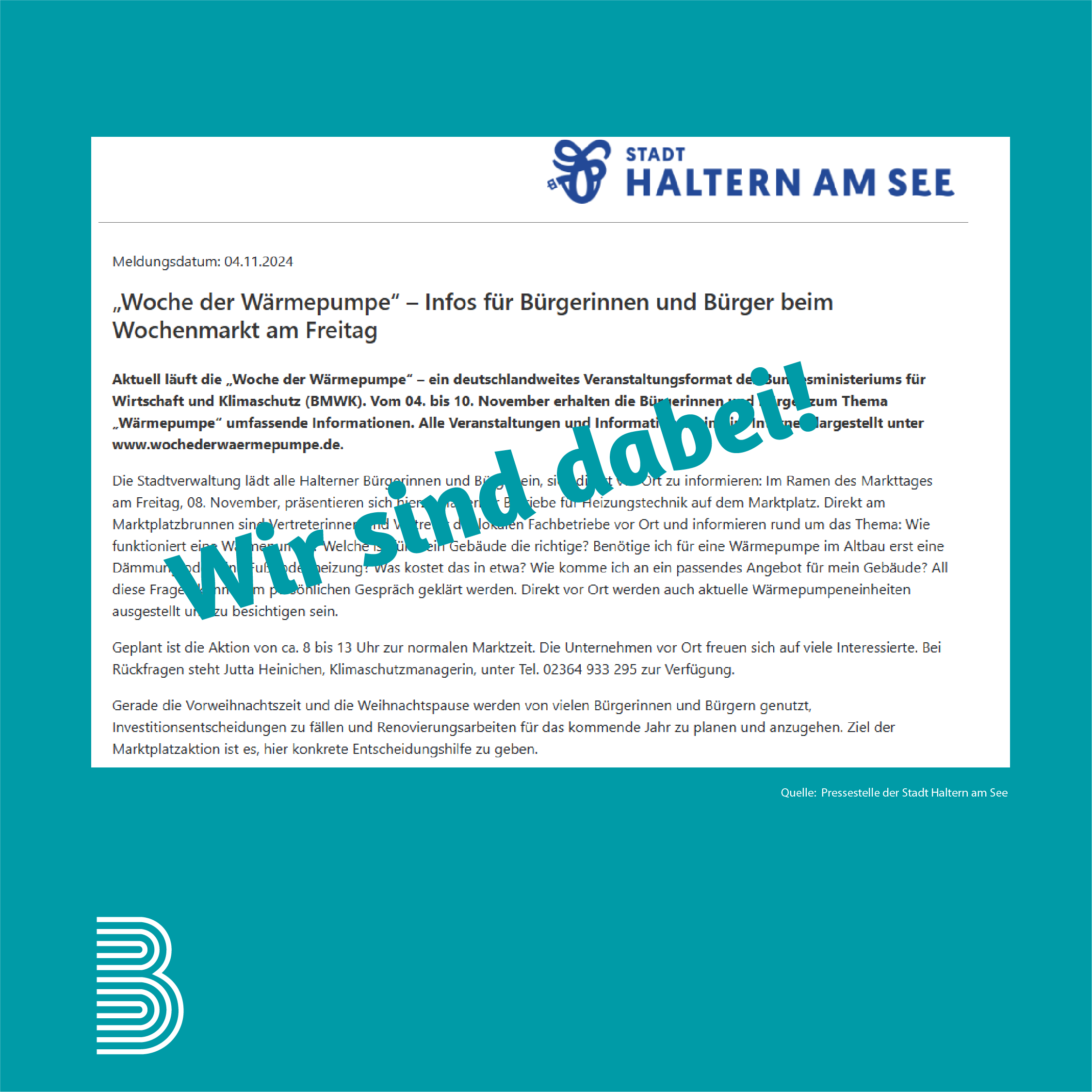 Zeitungsbericht zur Woche der Wärmepumpe