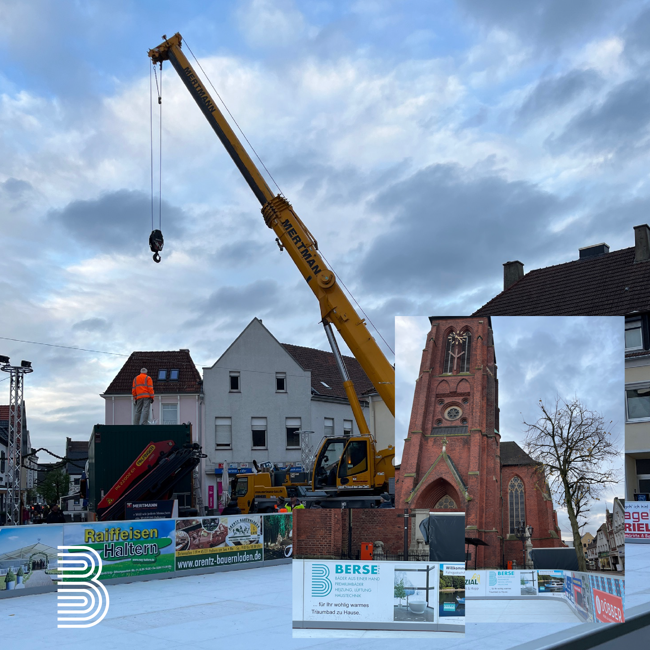Collage von Bildern vom Aufbau des Nikolausmarktes in Haltern.