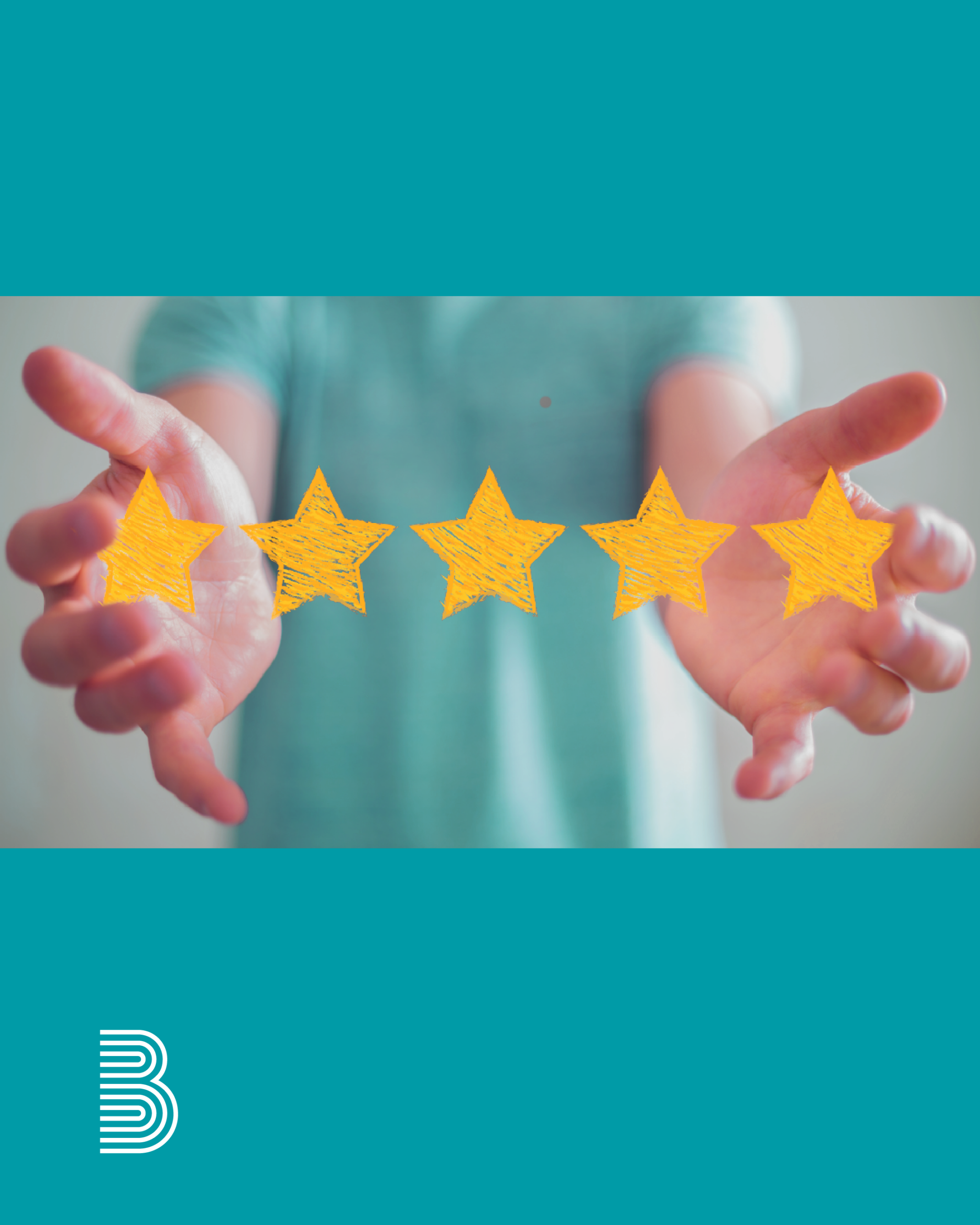 Zwei Hände und dazwischen fünf grafische Sterne.
