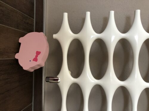 Ein Sparschwein steht unter einem Heizkörper.