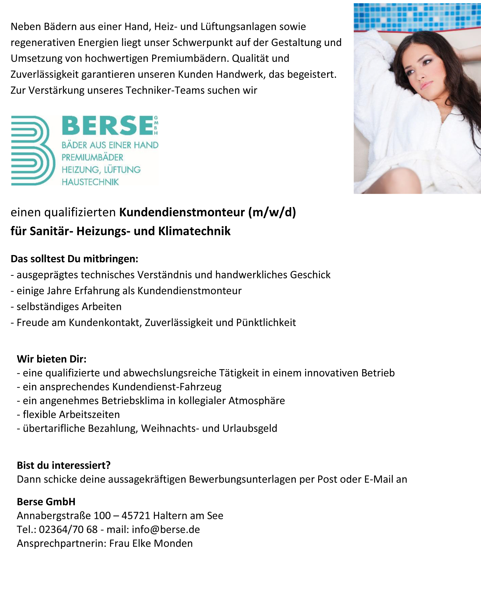 Stellenanzeige der Firma Berse.